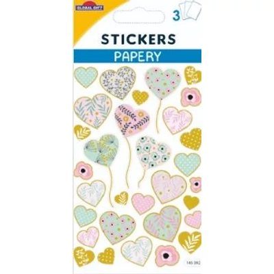 GG-145092 Papery Matrica - Arany-Mintás Szívecskék 3ív 8*12cm