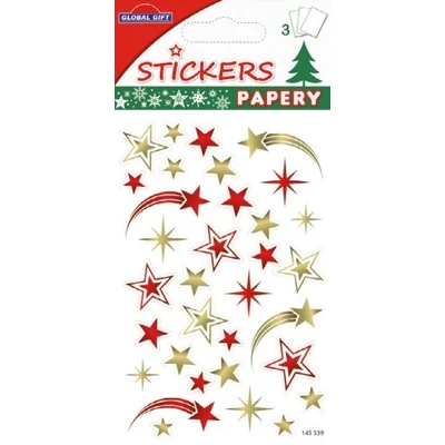GG-145539 Christmas Papery Matrica - Piros-Arany csillagok 8*12cm