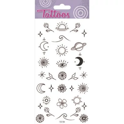 GG-153156 Tattoos Tetováló matrica - Virágok, égitestek 9*17cm