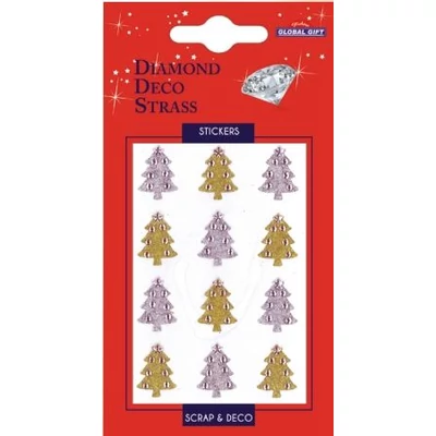 GG-160546 Christmas Diamond Deco Strassz - Arany-Ezüst Karácsonyfák glitteres 8*15cm