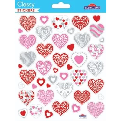 GG-211023 Classy Matrica - Szívecskék rózsaszín-ezüst hologramos 15*17cm