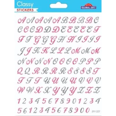 GG-211227 Classy Matrica - Rózsaszín-ezüst glitteres betűk+számok 15*17cm