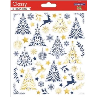 GG-212034 Christmas Classy Matrica - Karácsonyfa Arany-Kék 15*17cm
