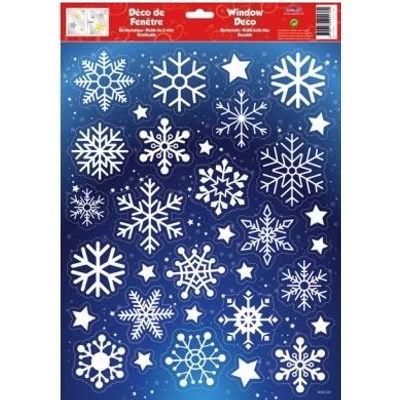 GG-240520 Christmas Ablakmatrica - Kék-Fehér hópelyhek 30*42cm
