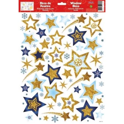 GG-240522 Christmas Ablakmatrica - Kék-Arany csillagok 30*42cm