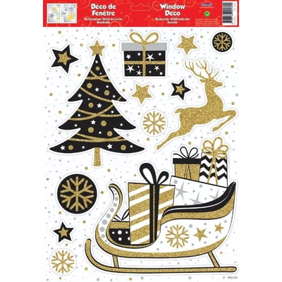 GG-240525 Christmas Ablakmatrica - Fekete, Arany motívumok 30*42cm