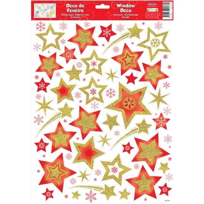 GG-240528 Christmas Ablakmatrica - Arany, Piros csillagok 30*42cm