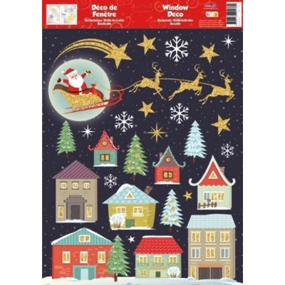 GG-240529 Christmas Ablakmatrica - Karácsonyi falu Mikulással 30*42cm