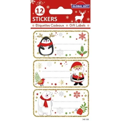 GG-340188 Christmas EtiqN. Ajándékkísérő Matrica - Arany glitteres motívumok 8*12cm