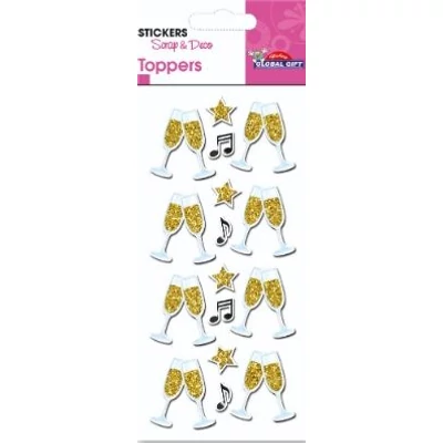 GG-410091 Topper 3D Matrica - Glitteres pezsgős pohár 7*15cm