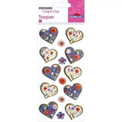 GG-410098 Topper 3D Matrica - Virág motívumos szívek 7*15cm