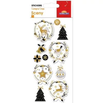 GG-540057 Christmas Sceny 3D Matrica - Arany-Fekete motívumok 7*15cm