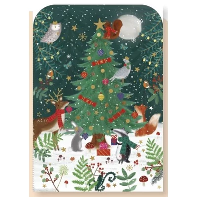 GG-VPB25-33 Christmas Porte-billet Pénztartó Képeslap - Erdei állatok a fenyőnél 118*170mm