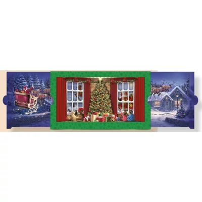 GG-VPT22-08 Christmas Petits Theatres Képeslap - Mikulás szánon (zöld) 225*120mm