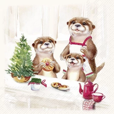 IHR-C1086460 Koktélszalvéta 25*25cm Otter family baked Cream