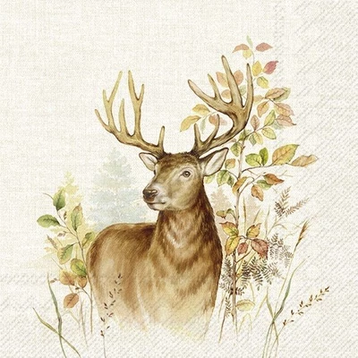 IHR-L1011860 Szalvéta 33*33cm Hunted deer Cream