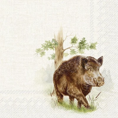 IHR-L1012160 Szalvéta 33*33cm Hunted wild boar Cream