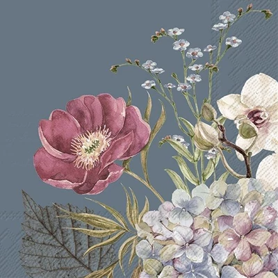 IHR-L1012440 Szalvéta 33*33cm Belles fleurs Blue