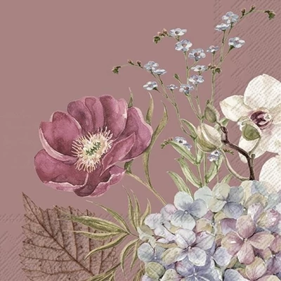 IHR-L1012451 Szalvéta 33*33cm Belles fleurs Old rose