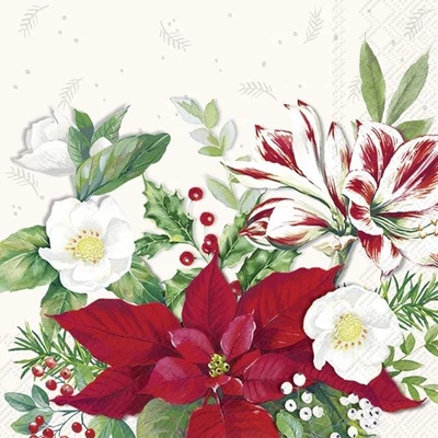 IHR-L1016790 Szalvéta 33*33cm Christmas florals White