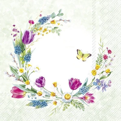 IHR-L1031529 Szalvéta 33*33cm LOVING SPRING WREATH li. green