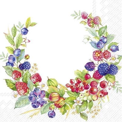 IHR-L1037600 Szalvéta 33*33cm SUMMER BERRIES WREATH