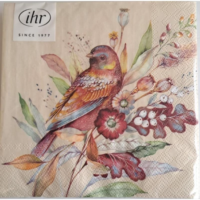 IHR-L1049960 Szalvéta 33*33cm Autumn meadow bird Cream