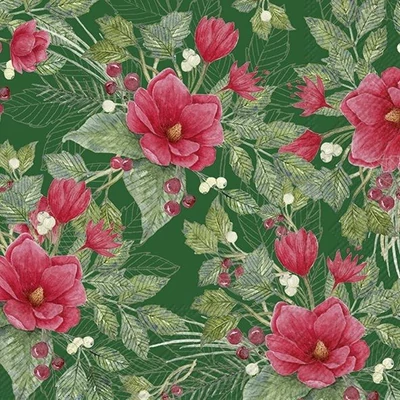 IHR-L1059820 Szalvéta 33*33cm Christmas flowers Green