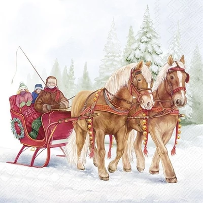 IHR-L1060800 Szalvéta 33*33cm Winter sleigh ride