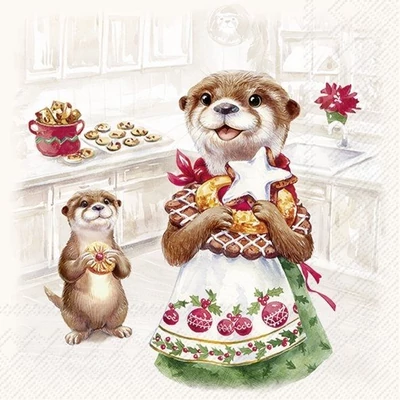 IHR-L1086460 Szalvéta 33*33cm Otter family baked Cream