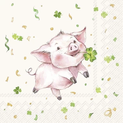 IHR-L1087660 Szalvéta 33*33cm Lucky pig Cream