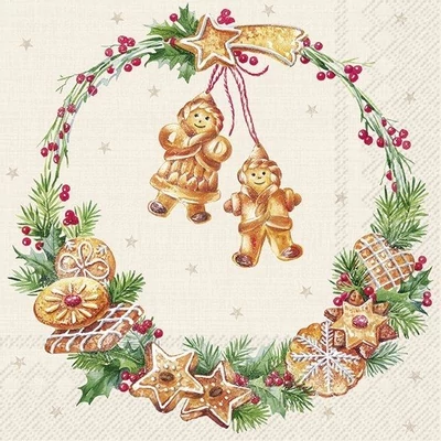 IHR-L1093360 Szalvéta 33*33cm Cookie Wreath Cream