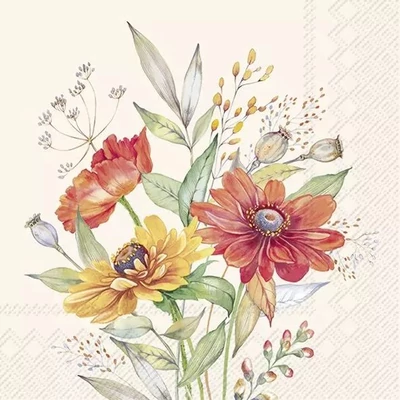 IHR-L1099760 Szalvéta 33*33cm SOFT SUNSET BOUQUET cream