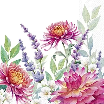 IHR-L1104890 Szalvéta 33*33cm COLORFUL GARDEN white