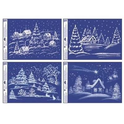 KA-288 Ablakmatrica- ragasztó nélküli, sztatikus, 35 x 50 cm, havas táj