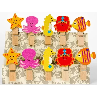 KX170434 Fa dekoráció csipeszen - Tengeri figurák 10db-os