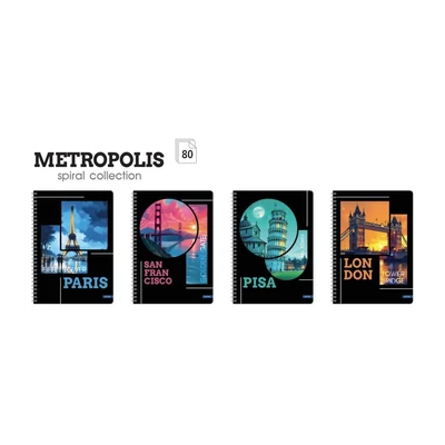 LA-3113 Spirálfüzet A/4 80lap METROPOLIS'25 kockás