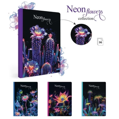 LA-33339 Füzet kemény fedeles A/5 96lap NEON FLOWERS vonalas