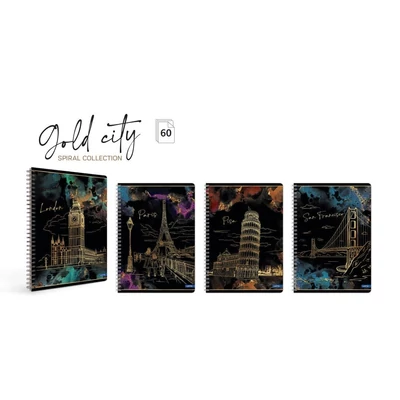 LA-33363 Spirálfüzet A/4 60lap GOLD CITY vonalas