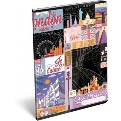 LC-22962101 Füzet tűzött A4 kockás 40lapos Go travel, Black map