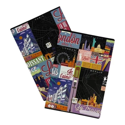 LC-22962901 Füzet tűzött A4 sima 40lapos Go Travel, Black Map