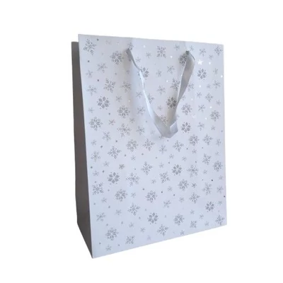 PAW-AGB2012705 Ajándéktasak Prémium Karácsonyi Hópelyhek L 26,5*33,5*13cm