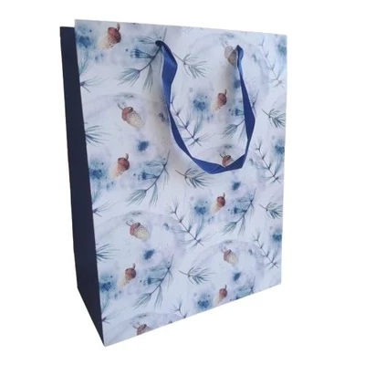 PAW-AGB2012905 Ajándéktasak Prémium Karácsonyi Watercolors Makkok, ágak L 26,5*33,5*13cm