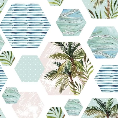 PM-033201 Papírszalvéta mintás Daisy 33*33cm Pálmafák hexagon
