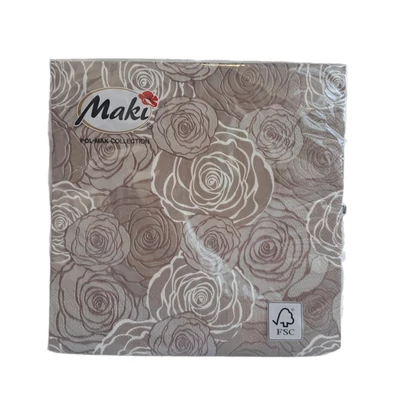 PM-045102 Papírszalvéta mintás Maki 33*33cm Szürke rózsafejek