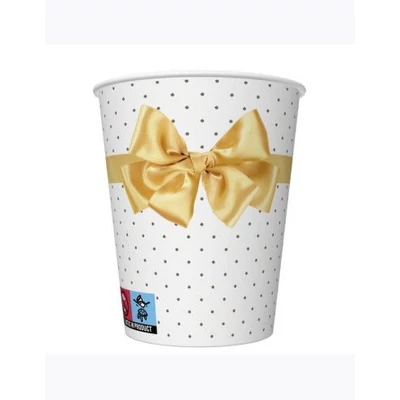 PM-KD01_034301 Papírpohár 8*250ml Arany masnis-pöttyös