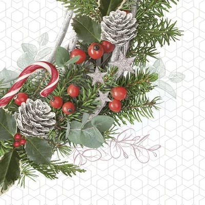 PM-SDGW_017801 Papírszalvéta mintás Daisy 33*33cm Karácsonyi koszorú