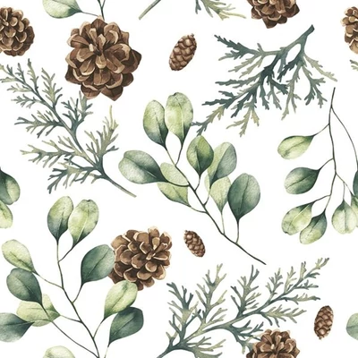 PM-SDGW_022601 Papírszalvéta mintás Daisy 33*33cm Eukaliptusz tobozzal