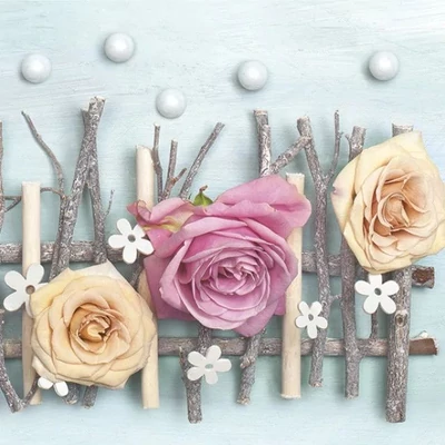 PM-SDOG_026101 Papírszalvéta mintás Daisy 33*33cm Rózsák kék háttérrel