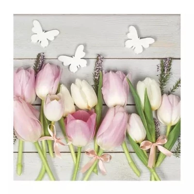 PM-SDWI_004401 Papírszalvéta mintás Daisy 33*33cm Tulipánok pillangóval